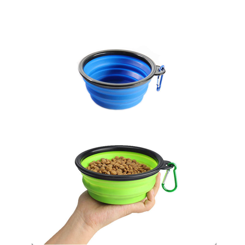 CINY 2 Pcs Collapsible Dog Bowl, Slow Feeder Eating Dog Bowl, Interactive Travel Silicone Portable Cat Dog Water Bowl With hook for Outdoor Pet Supplies Large and Medium (Green 1000 ml, Blue 650 ml) - PawsPlanet Australia