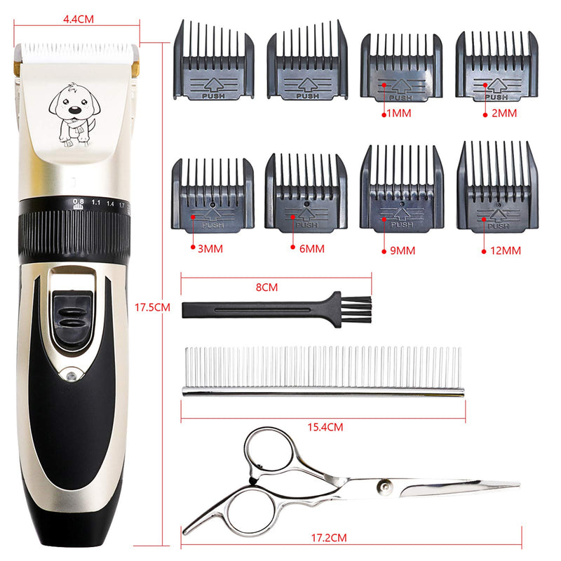 Pet Dog Grooming Clippers, Rechargeable Low Noise Cordless Pet Clippers,Professional Dog Hair Trimmer Grooming Kit Dog Shaver with 8 Comb, Quiet Electric Cat Shears for All Pets - PawsPlanet Australia