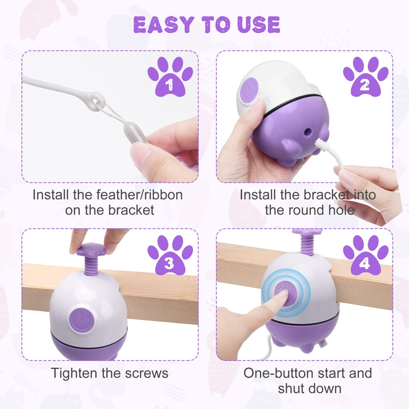 APPLYSU 2 in 1 Interactive Cat Toys for Indoor Cats, 360° Rotating Cat Feather Toy Kitten Toys, Shutdown Automatic Cat Laser Toy with Many Replacement Purple - PawsPlanet Australia