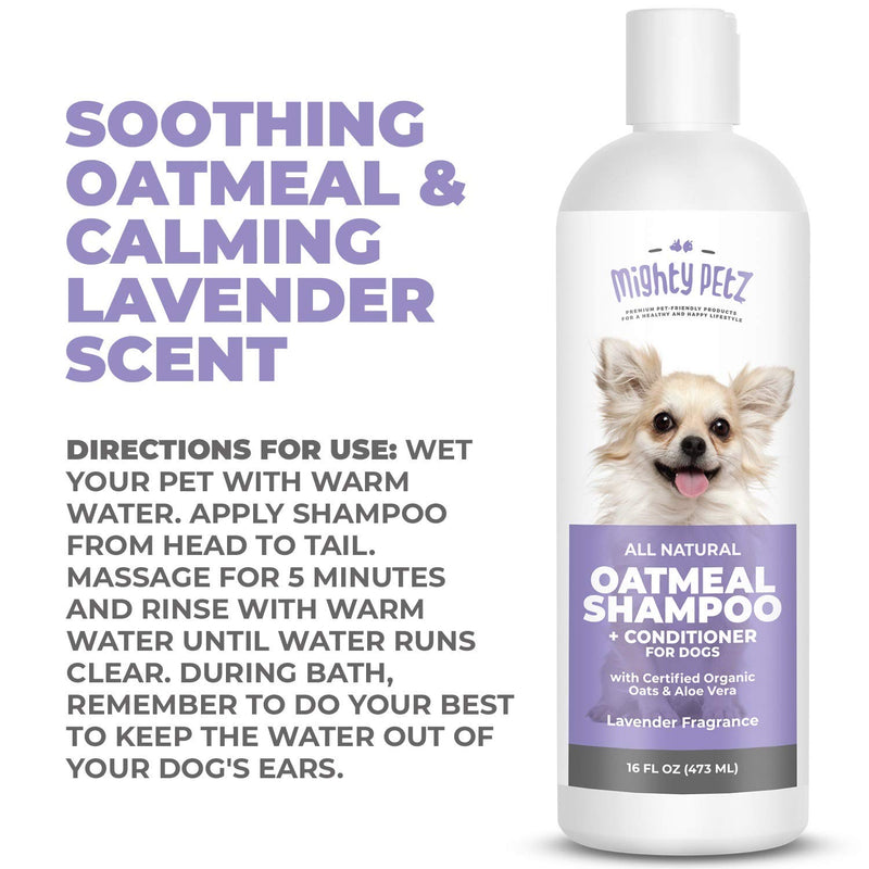 [Australia] - 2-in-1 Oatmeal Dog Shampoo and Conditioner – All Natural Relief for Itchy, Dry, Sensitive Skin with Soothing Aloe Vera + Baking Soda + pH balanced. Get Smelly Dogs Coat Fresh and Moisturized, 16 oz 