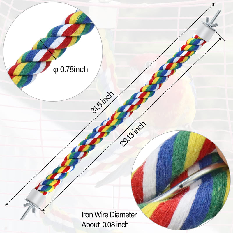 Bird Perch- Cage Rope for Parrot/Parakeet/Cockatiel Bungee Toy Comfy Colorful (31.5 Inch Long, Metal Nuts) 31.5 Inch Long - PawsPlanet Australia