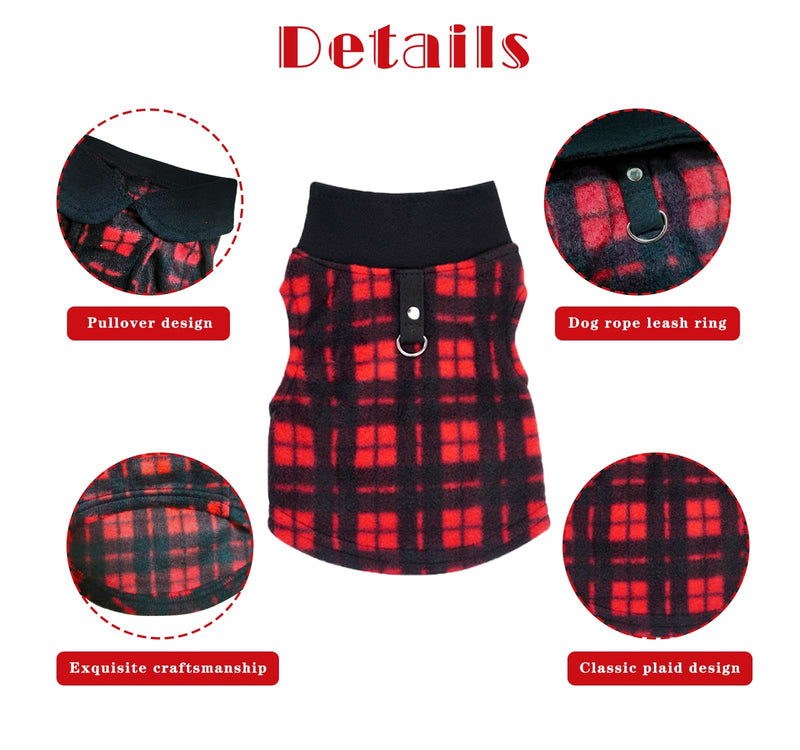 1 Pieces Buffalo Plaid Dog Sweaters with Leash Ring Dog Fleece Vest Dog Pullover Jacket Warm Pet Dog Clothes Winter Dog Outfits for Puppy Small Dogs Cat Pets (Red, M) Medium Red Plaid - PawsPlanet Australia