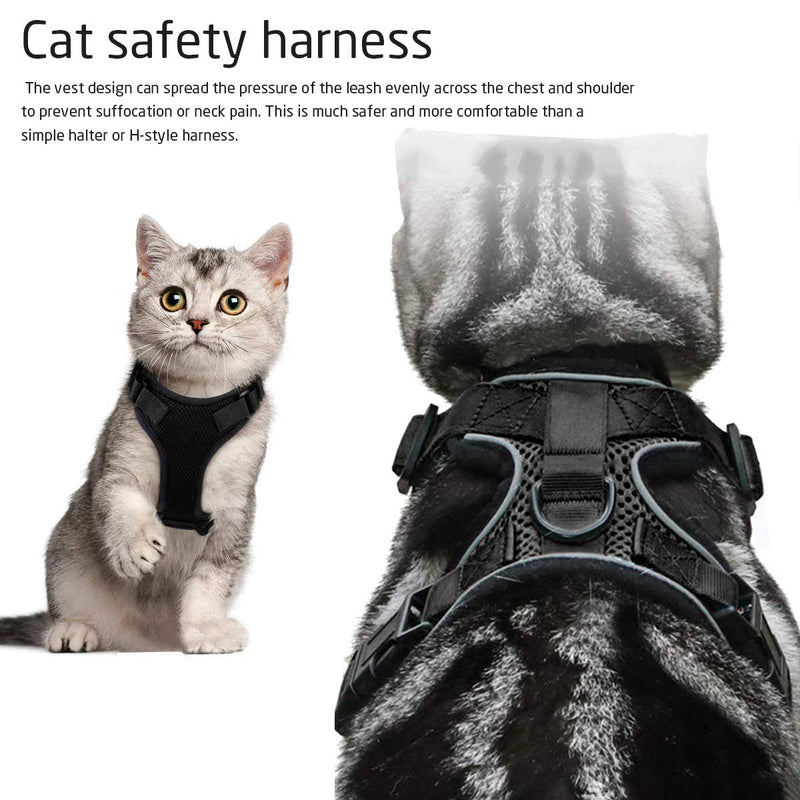 AEITPET Cat Harness, kitten Cat Harness and Lead Set for Walking, Small Cat and Puppy Dog Harness Small Dog Soft Mesh Vest Harness Adjustable Comfort Fit for Pet Kitten Puppy (S, BLACK) S - PawsPlanet Australia