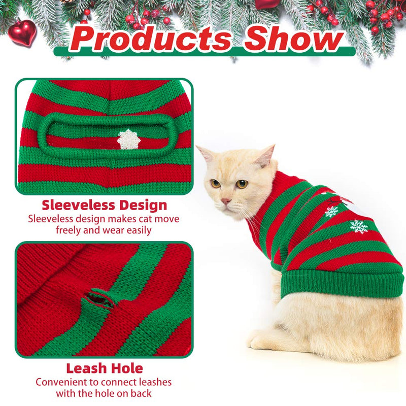 [Australia] - KOOLTAIL Cat Christmas Sweater - Snow Man Stripes Xmas Cats Holiday Sweaters Soft Knit to Keep Warm in Winter Ugly Sweaters Jumpsuits for Cats Small Dogs Pupp S(Chest 9";Neck 11";Back 10") 