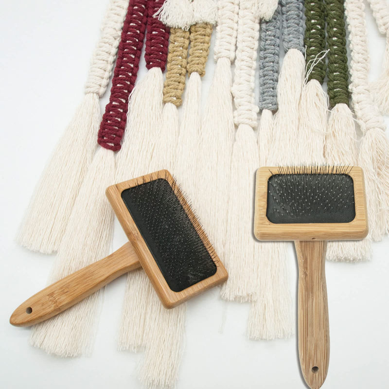 2pcs Wooden Carding Brushes, Carpet Tassel Brushes Cotton Rope Weaving Comb Wooden Hand Carders for Carpet Needle Felting Felt Project Gift Needle Felting Lovers - PawsPlanet Australia