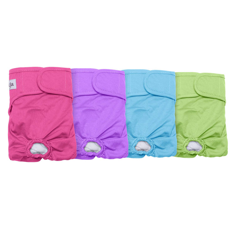 [Australia] - LUXJA Reusable Female Dog Diapers, Washable Wraps for Female Dog S: waist 9"-15" Sky Blue+purple+green+rose Red 