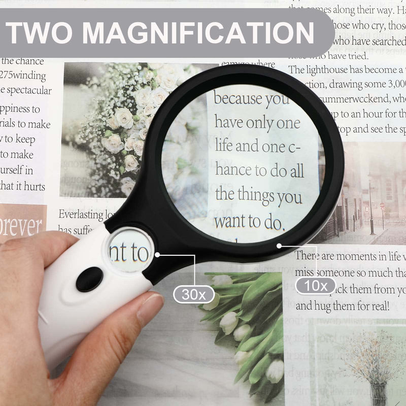 Magnifying glass with light, 10X 30X reading magnifying glass, handheld magnifying glass with double lens for the elderly for reading, gifts for parents and children - PawsPlanet Australia