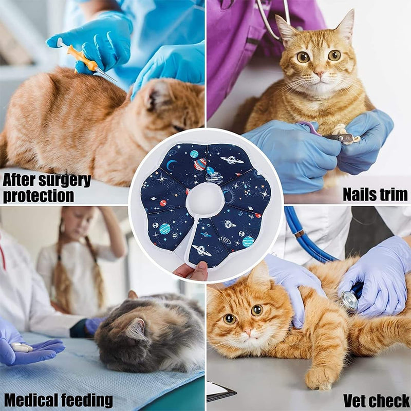 XOUDKE Cat Neck Collar, Adjustable Collar Soft Neck Collar Cat Leak Protection Collar for Small Dogs After Surgery Protective Collar -M Planet Style - PawsPlanet Australia