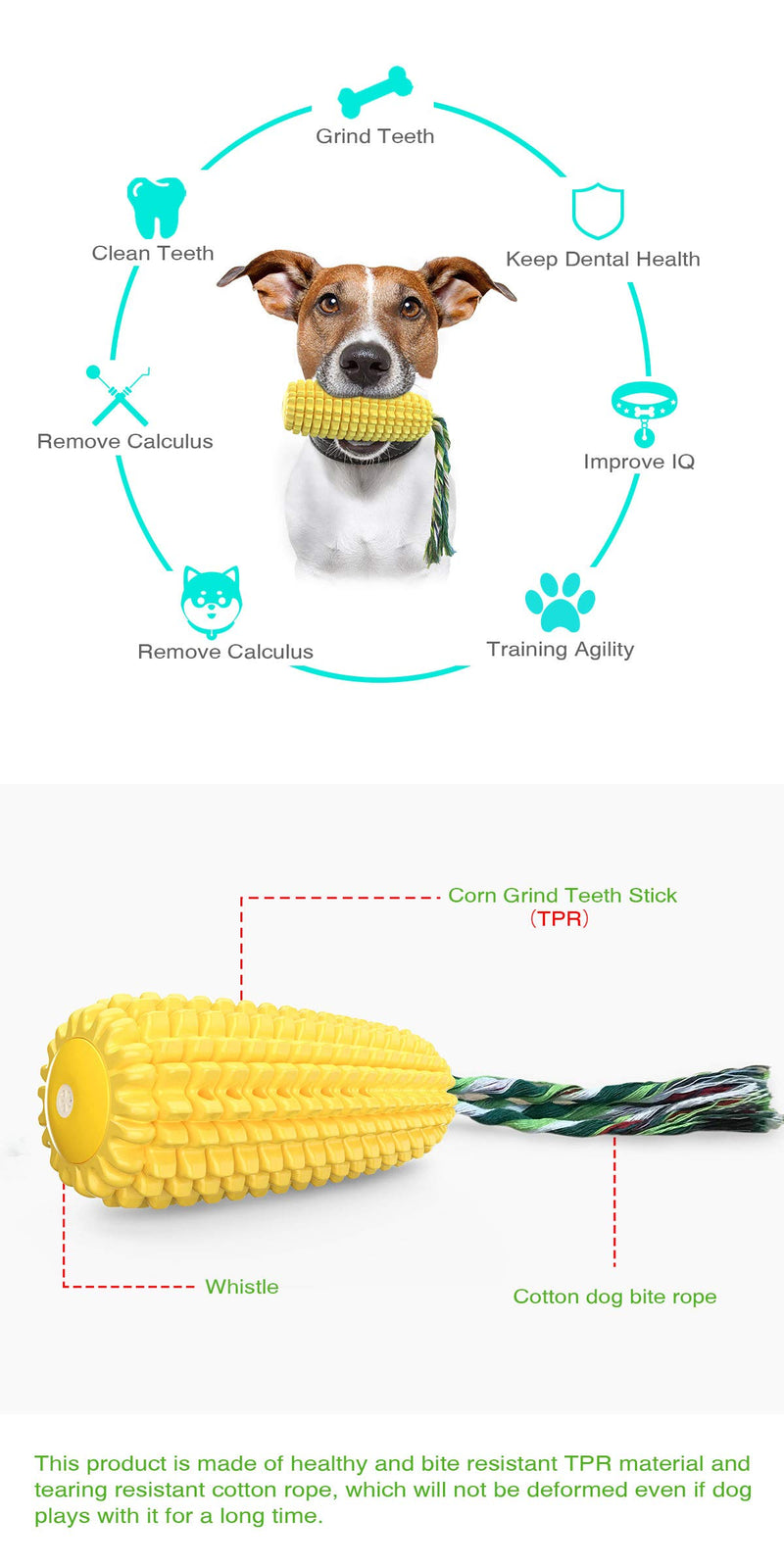 Dog Toothbrush, Corn Shaped Squeaky Dog Chew Toys with Cotton Rope, Durable Rubber Puppy Teeth Cleaning Chew Toys for Small Medium and Large Dogs - PawsPlanet Australia