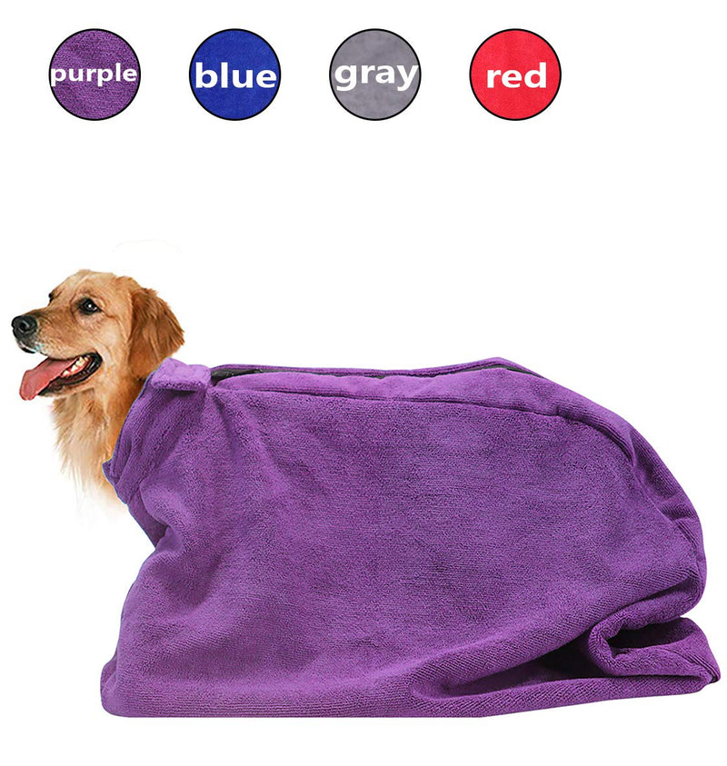 Premium Microfiber Dog Drying Bag - Quickly Removes Water Mud and Dirt - Extra Absorbent Towel Solution with Durable Hook and Loop Neck Strap-Purple-M Plus Medium Plus Purple - PawsPlanet Australia