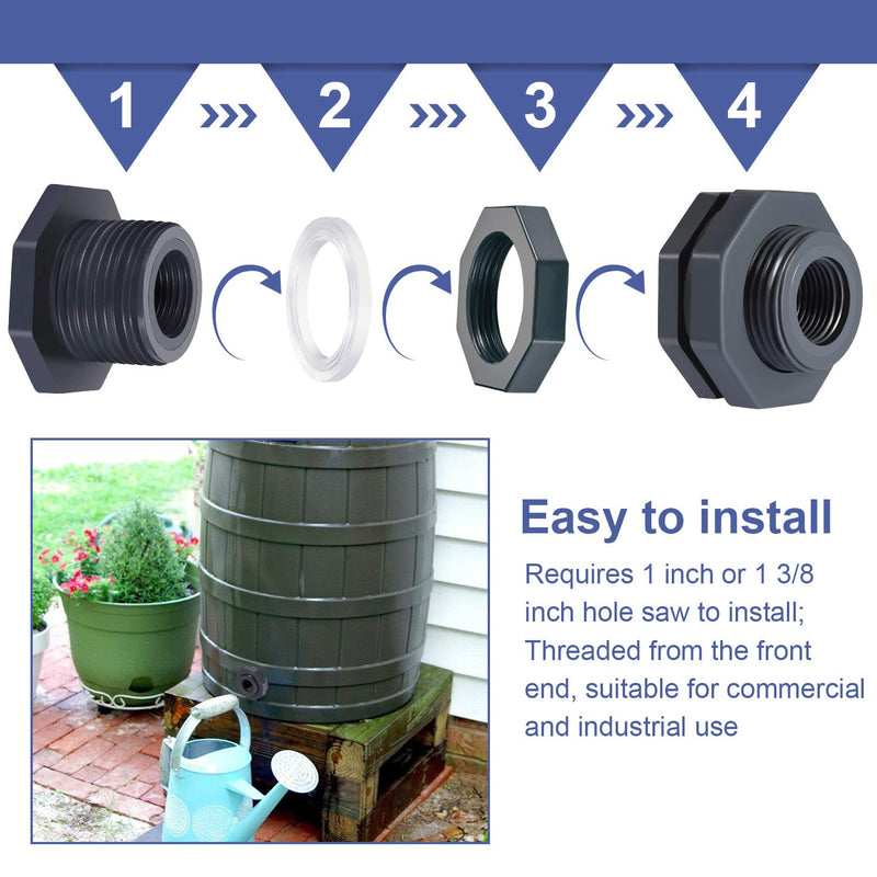 [Australia] - Outus 2 Pieces PVC Bulkhead Fitting for Rain Barrels, Aquariums, Water Tanks (1/2 Inch) 1/2 Inch 