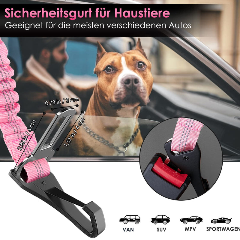 Eyein dog seat belt, 3 in 1 seat belt dog car with reflective elastic nylon bungee, dog seat belt for all dog breeds and car seats trunk, 90 cm (pink) 90 cm (62-90 cm) pink - PawsPlanet Australia