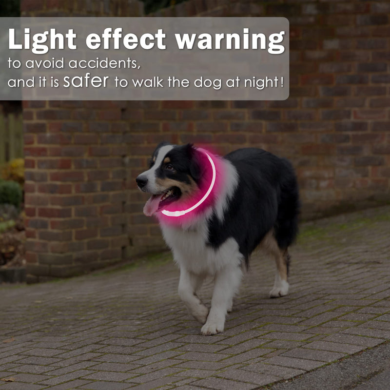 Coolzon LED light collar, rechargeable dog collar, waterproof dog collar, 3 modes, light band, dog collar, length adjustable, super bright collar, cat and dog, small, large, medium, pink - PawsPlanet Australia