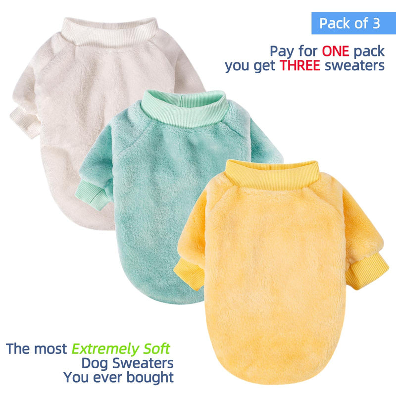 Dog Sweater, Pack of 2 or 3, Dog Clothes, Dog Coat, Dog Jacket for Small or Medium Dogs Boy or Girl, Ultra Soft and Warm Cat Pet Sweaters Beige,Light green,Yellow - PawsPlanet Australia