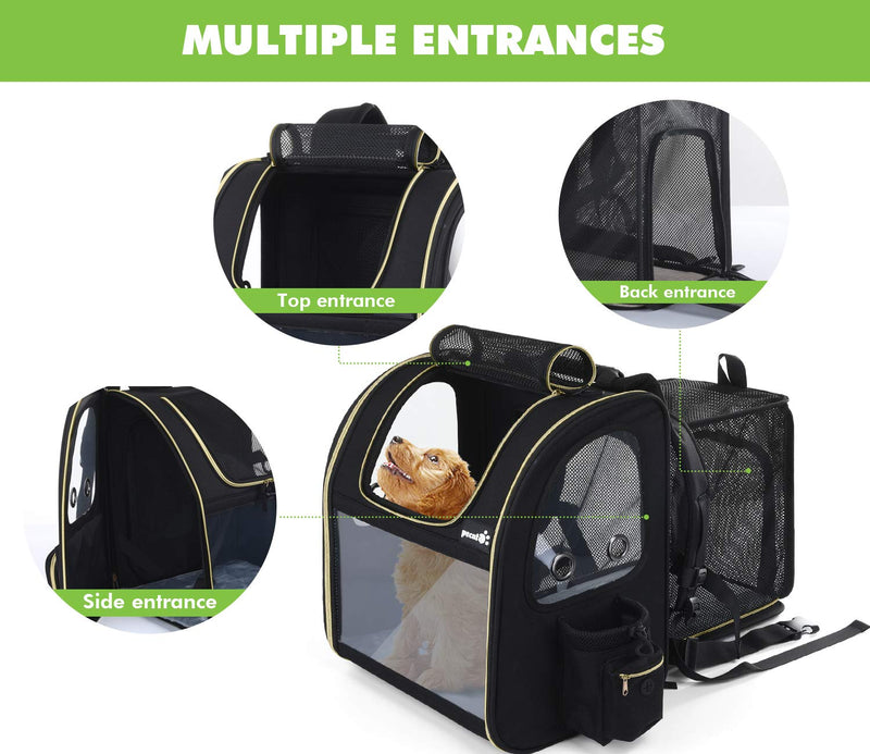 pecute Pet Carrier Backpack Expandable,Portable Breathable Rucksack with Mesh Opening-Visible Acrylic-Safety Belt-Pockets, Extendable Back More Space Great For Carrying Puppy Cats (Black) Black Acrylic Window - PawsPlanet Australia