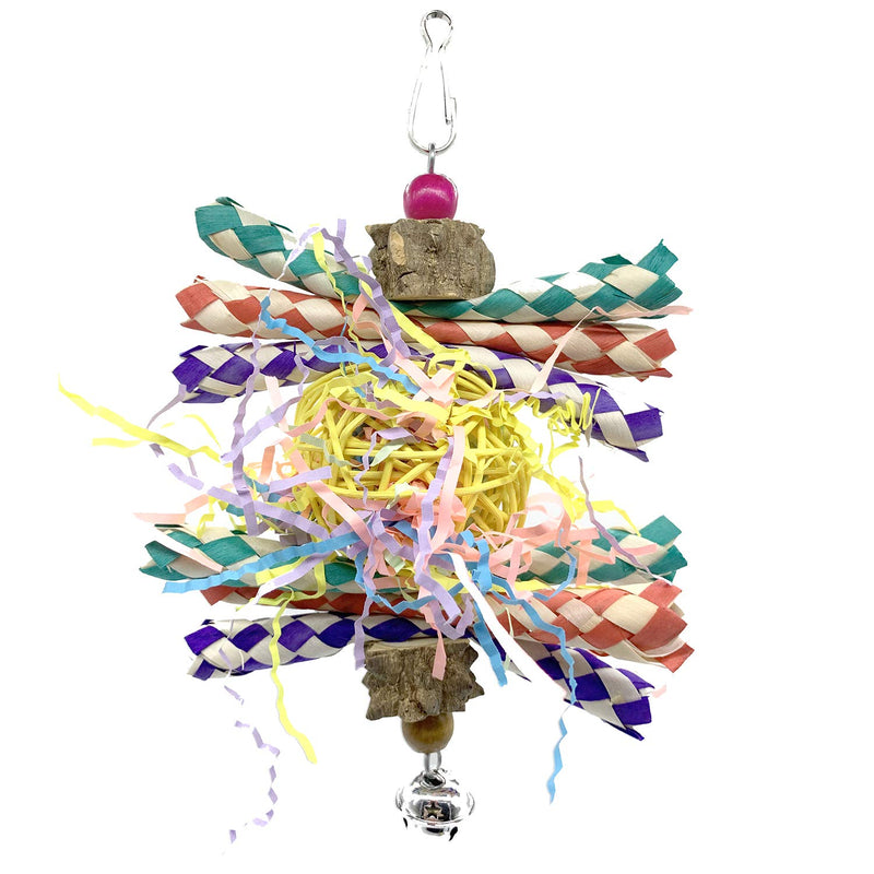 [Australia] - ZYP 2 Packs Bird Chewing Shredder Toys, Parrot Foraging Hanging Cage Toy with Wooden Rattan Balls Bells Paper Slips for Conure, Cocaktiel, Parakeet, Budgie, African Grey 