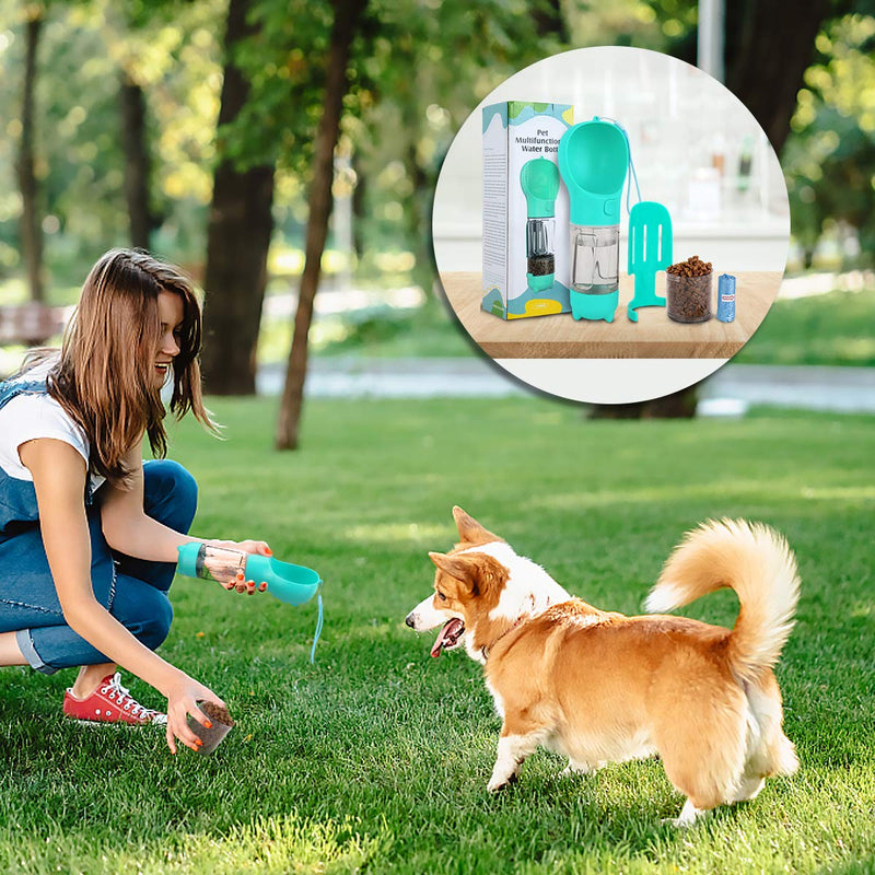 LC-dolida Dog Water Bottle for Walking, Portable Pet Travel Water Bottle Dispenser with Drinking Feeder and Food Container, Portable Dog Bowl Water Bottle for Puppy Cats Pet Blue - PawsPlanet Australia