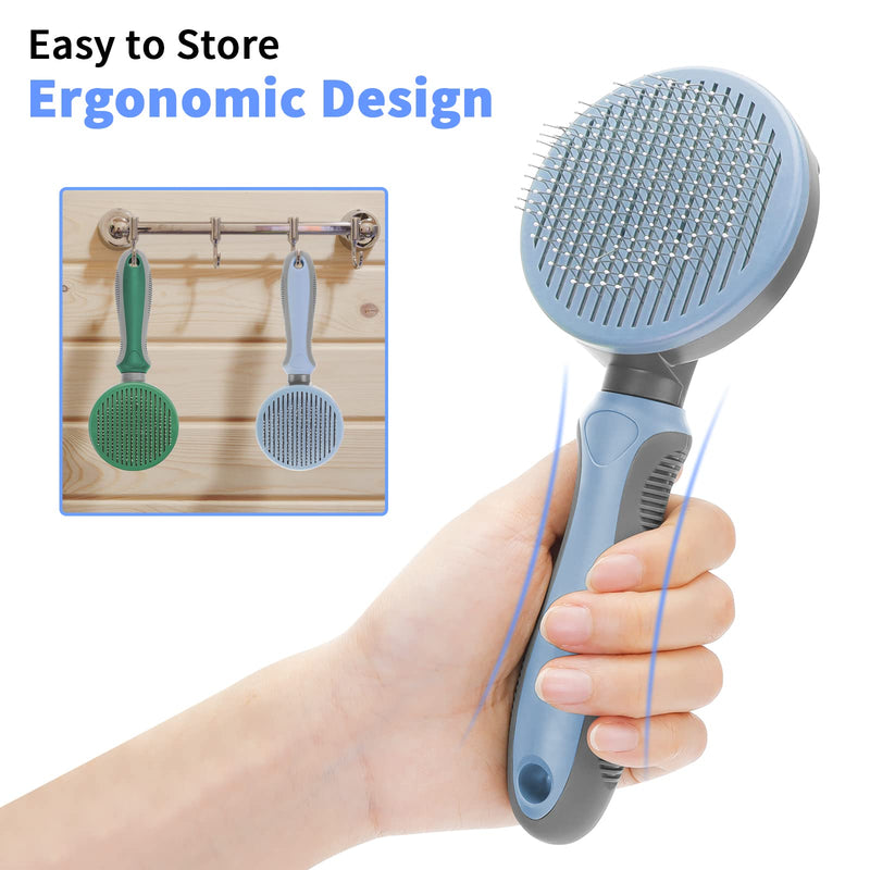Cat brush dog brush, self-cleaning dog cat brush for long hair/short hair, cat comb with handle, brush for pet care for removing undercoat, loose fur and dirt - gray gray brush - PawsPlanet Australia