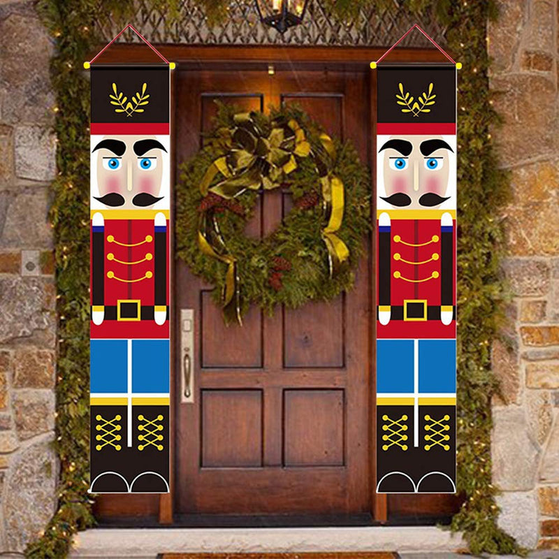 MinLia 2 PCS Christmas Walnut Soldier Knight Door Curtain Hanging Banner, Outdoor Christmas Decorations - PawsPlanet Australia