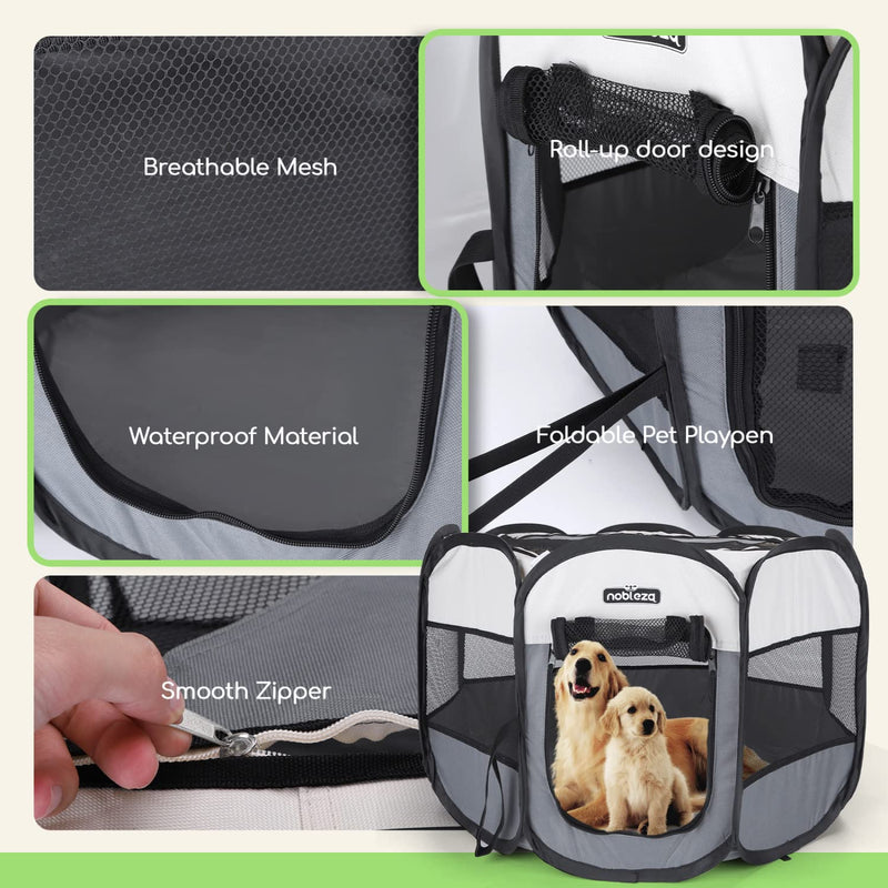 Nobleza - Puppy Playpen Animal Playpen Foldable for Dogs, Oxford Waterproof Playpen Animal Playpen for Dogs Rabbits Guinea Pigs Cats for Indoor or Outdoor Use, 92x92x58cm L92*W92*H58cm Beige & Gray - PawsPlanet Australia