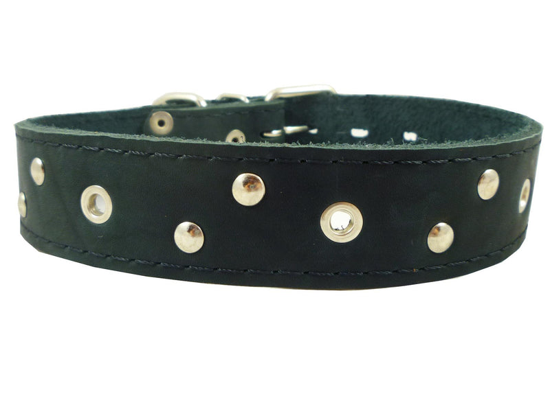 [Australia] - Genuine Leather Studded Dog Collar, Black, 1.4" Wide. Fits 17"-21.5" Neck. 