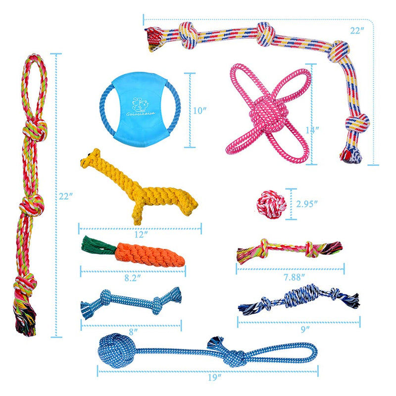 GaiusiKaisa XL Tough Dog Toys (11pcs) for Small Medium to Large Breed Puppies and Dogs - Durable 100% Natural Cotton Ropes - Dog Toy Ropes - Interactive Toy for Chewing, Playtime, Tugging - PawsPlanet Australia