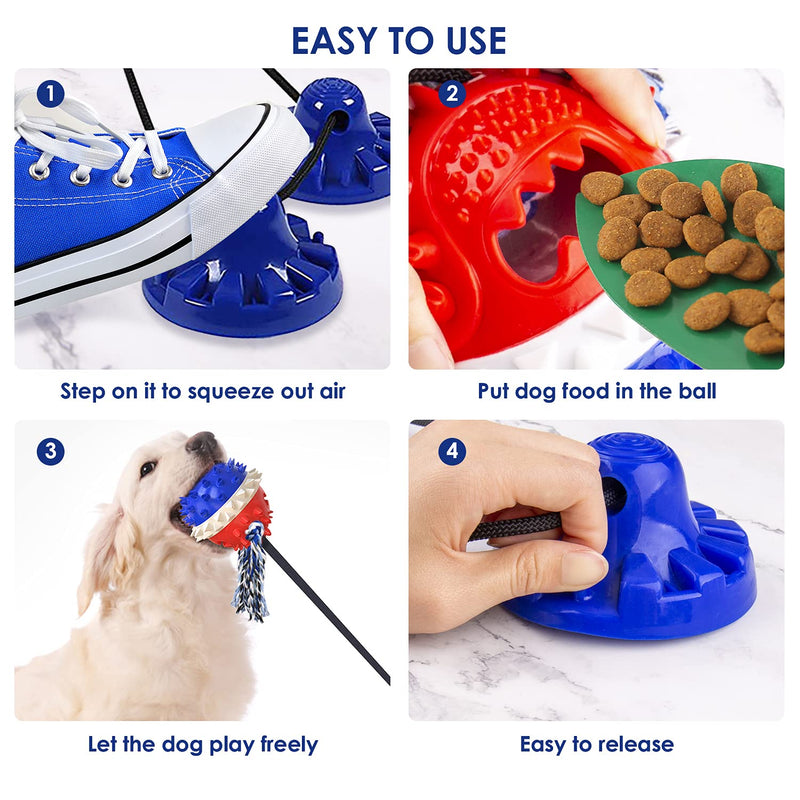 Ezire Dog Chew Toys with Double Suction Cup, Pet Rope Ball Toy for Aggressive Chewers, Interactive Teeth Cleaning Multi-Function Tug of War Squeaky Puzzle - PawsPlanet Australia