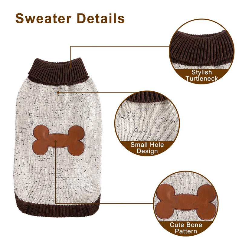 BINGPET Dog Jumpers Christmas Turtleneck Sweaters Xmas Gift Brown Bone Pattern, Puppy Winter Warm Cloth for Small Medium Large Dogs S (Pack of 1) - PawsPlanet Australia