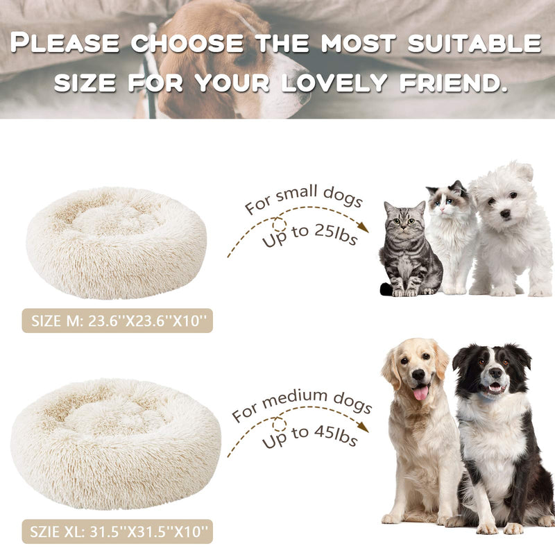 NIBESSER Calming Dog Bed, Donut Dog Bed, Plush Round Donut Cuddler Dog Bed Washable Dog and Cat Cushion Bed, Anti Anxiety Dog Bed, Comfortable Soft Pet Bed Sofa for Small Media Big Dog cat M（23.6"x23.6"） Beige - PawsPlanet Australia