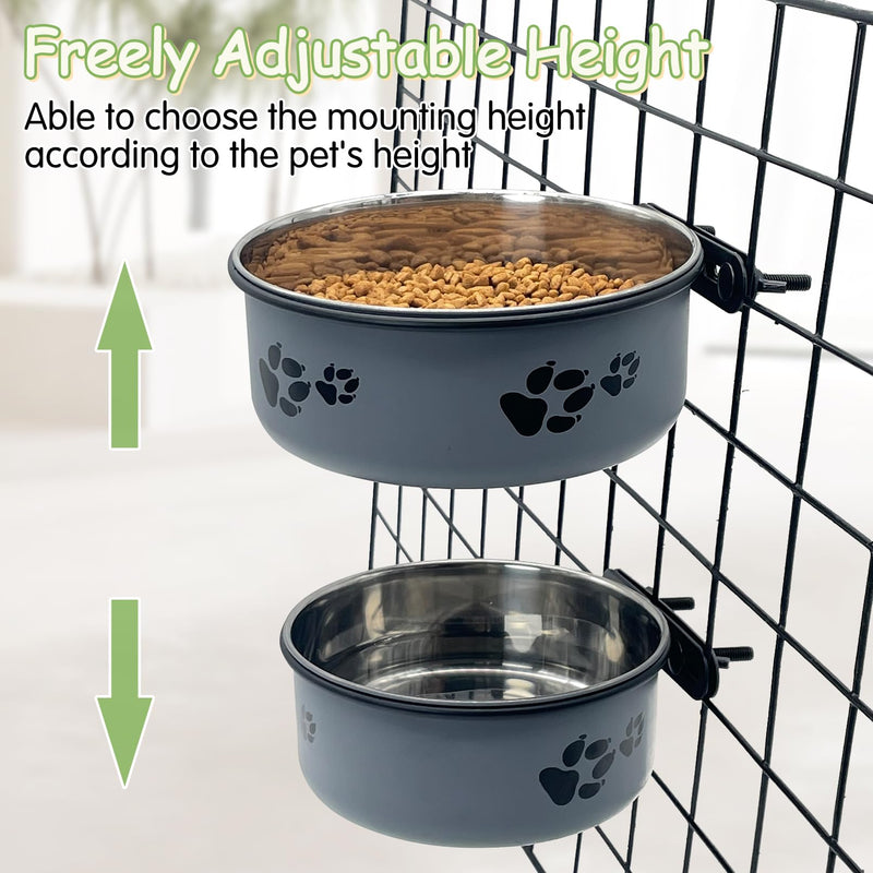 kathson 2 Pcs Dog Kennel Water Bowl, Stainless Steel Crate Water Bowl No Spill, Hanging Metal Pet Food Water Bowl Feeder for Cats Small Medium Dogs (Gray) - PawsPlanet Australia