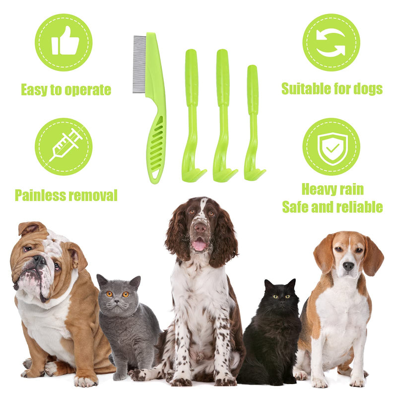 Molain 7 Pcs Dog Tick Remover Tools, 3 Plastic Hook+1 Plastic Tweezer+1 Stainless Steel Tweezer+1 Comb+1 Magnifier, Remover Set for Dogs, Cats and Humans Light Green - PawsPlanet Australia