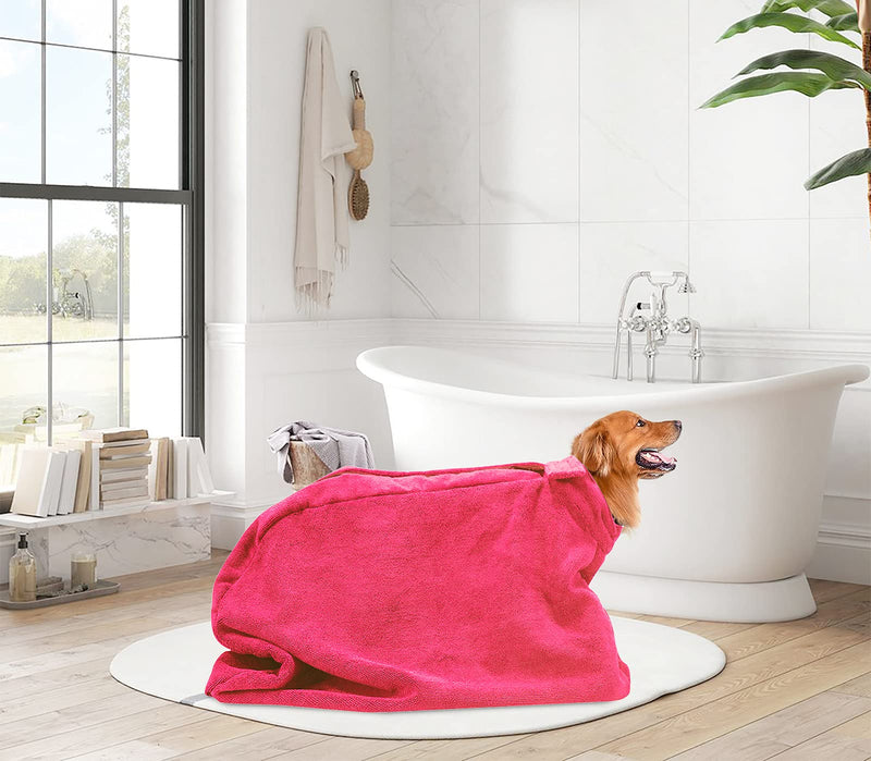 Morezi Dog Bathrobe Towel, Dry Fast Dog Bag, Microfibre Fast Drying Super Absorbent Pet Dog Cat Bath Robe Towel - Red - Medium Plus Medium Plus (96x72cm) - PawsPlanet Australia