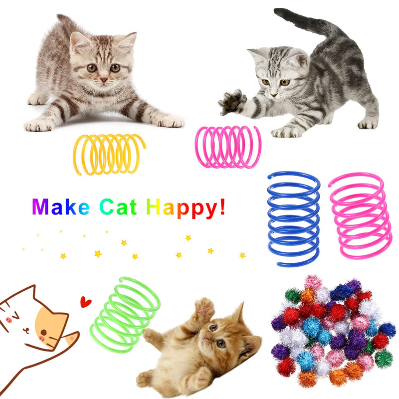 62pcs Cat Toys with Variety Bundle Set Include 50Pcs Funny Cat Scratch Ball Toy, Kitty Toys Sparkle Balls and 12pcs Plastic Cat Springs Tube Toys for Small and Medium Cats - PawsPlanet Australia