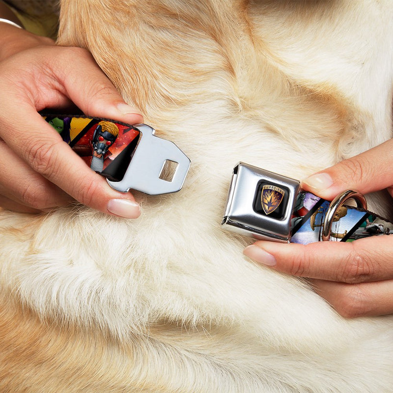 [Australia] - Buckle-Down Seatbelt Buckle Dog Collar - Guardians of The Galaxy 5-Character Pose Blocks 1.5" Wide - Fits 16-23" Neck - Medium 