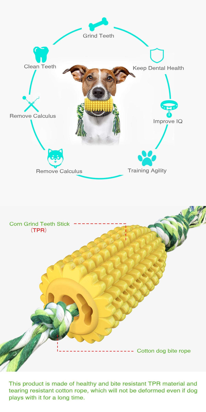 Corn Cleaning Teeth Dog Chewing Toy, Durable, Clean Back Teeth, Use Your Own Toothpaste, Squeaky Chew Toy for Dogs Long Tail - PawsPlanet Australia