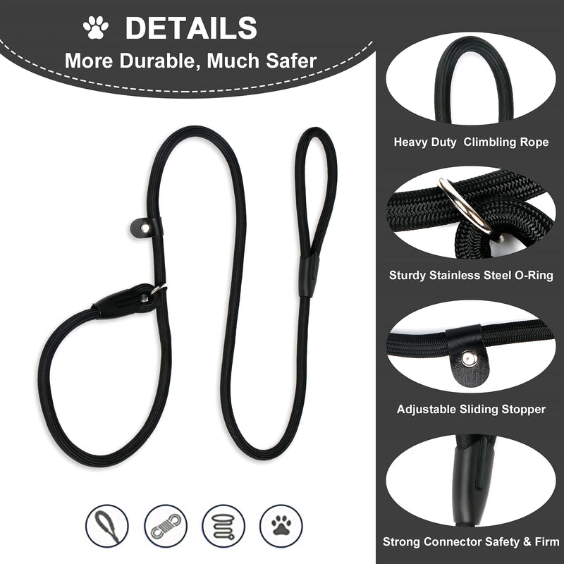 Dog Slip Leads Leash, 4.5FT Durable Puppy Rope Leashes Collar Nylon Dog Training Walking Lead Leashes for Small Medium Dogs (Black) Black - PawsPlanet Australia