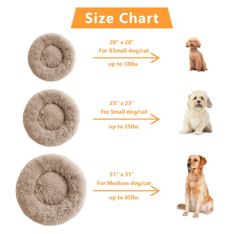 Calming Dog Bed for Small Dogs Cats Donut Dog Bed Pet Cushion Bed Plush Cat Bed Round Anti-Anxiety Dog Cuddler Bed Orthopedic Dog Bed, Machine Washable, 20inch Khaki. S (20''X20'') - PawsPlanet Australia