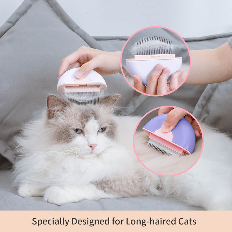 2 in 1 cat brush dog brush pet self-cleaning fur brush, removes tangles undercoat and relaxing massage, cat comb especially suitable for long hair purple & pink - PawsPlanet Australia