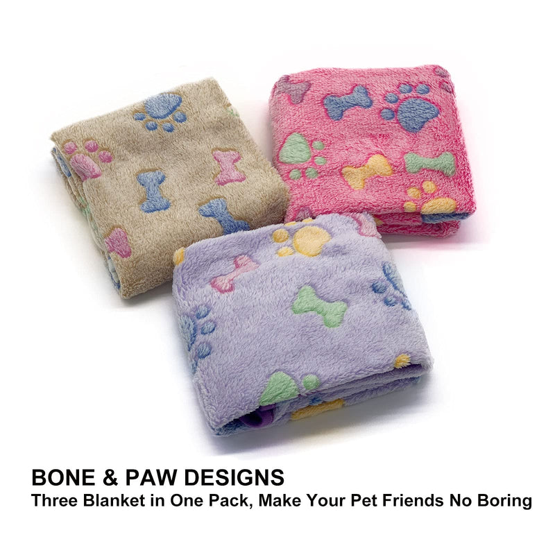 1 Pack 3 Puppy Blankets Super Soft Warm Sleep Mat Bone Print Cute Blanket Fluffy Premium Fleece Pet Blanket Flannel Throw Dog Blankets for Small Dogs Puppy Cat,Small(23"x16") Small(23"x16") Brown/Pink/Purple - PawsPlanet Australia