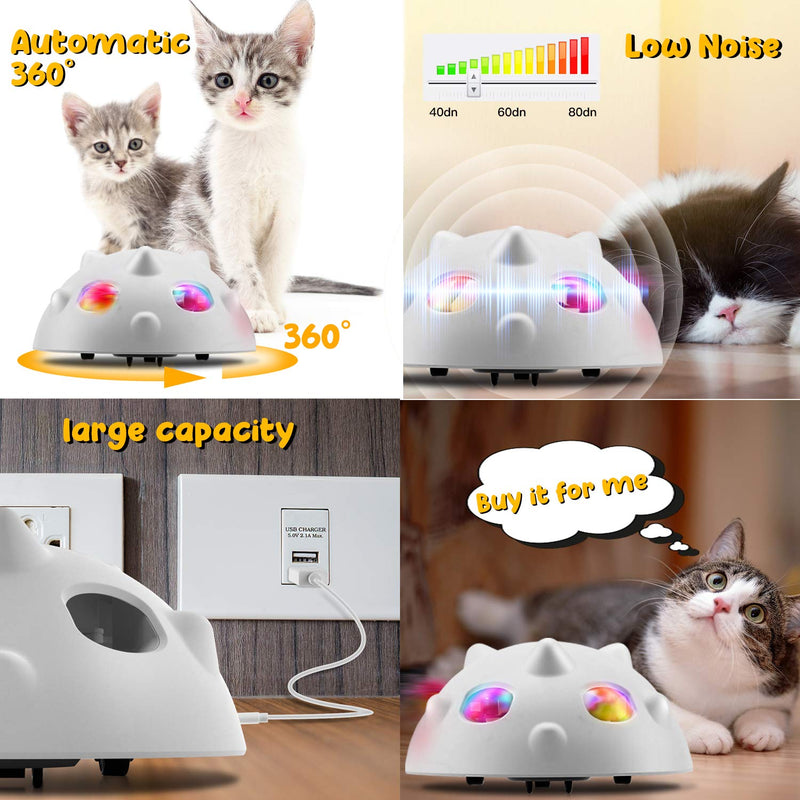 Biilaflor Peek-A-Boo Interactive Cat Toy, Low Noise Electronic Cat Toys with 900Mah Rechargeable Battery &3 Speed Model, 360°Self Rolling Feather Robotic Cat Toy for Indoor Cats - PawsPlanet Australia