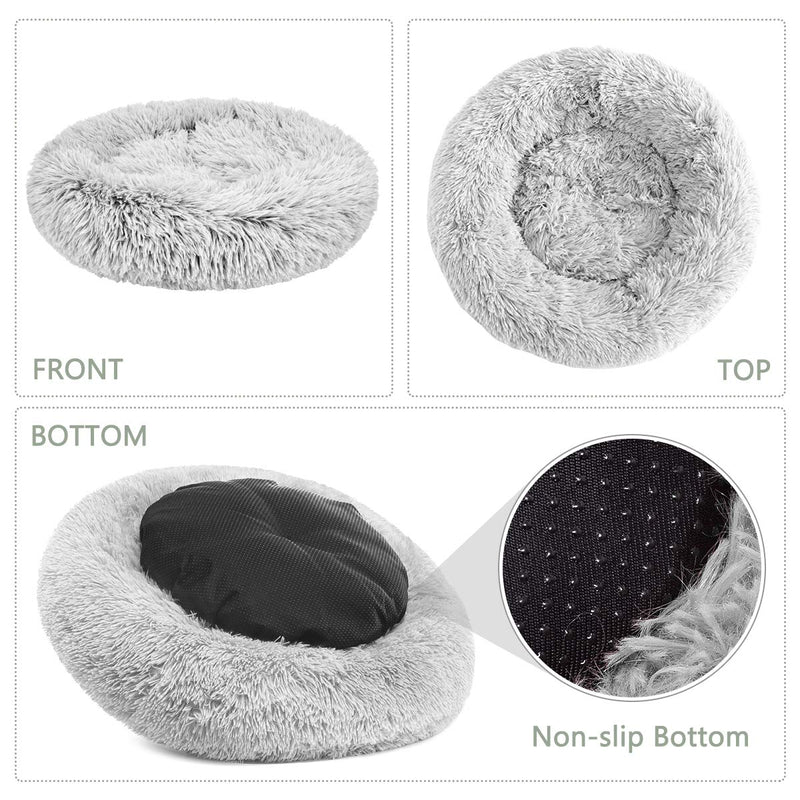 [Australia] - GASUR Dog Bed Cat Beds Donut, Soft Plush Round Pet Bed XS Small Medium Size Calming Bed, Self Warming Winter Indoor Snooze Sleeping Kitten Bed Puppy Kennel 23*23 Frost 