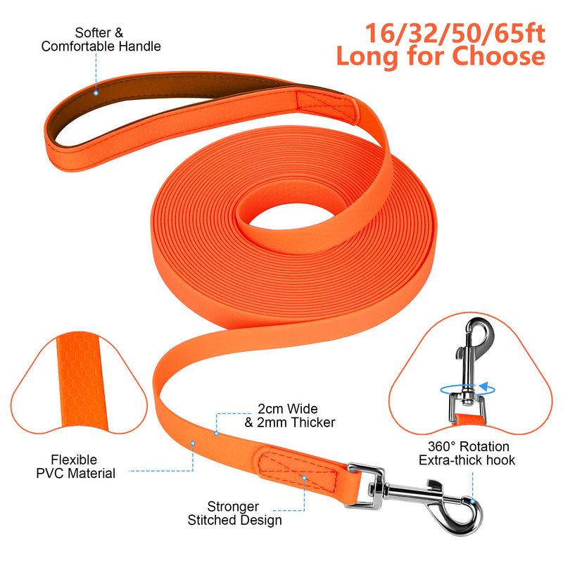 IOKHEIRA Training Lead for Dogs, Waterproof Dog Lead with Padded Handle 5m/10m/15m/20m, PVC Dog Lead with Strong Recall for Dogs, Tracking & Camping (10M, Orange) 10m - PawsPlanet Australia