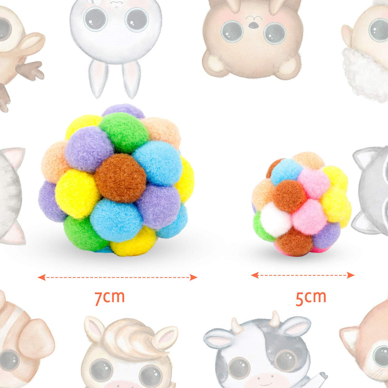 6 Pieces Colorful Cat Ball, Soft Cat Toys Balls Handmade Plush Ball Cat Toy with Plastic Beads Interactive Ball for Cats Playing Training Chewing (5cm, 7cm) - PawsPlanet Australia