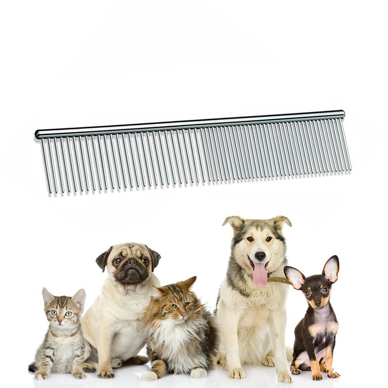 Zittop Dog Comb Pet Grooming Brush for Cats Puppy Greyhound with Medium / Coarse Fur Easy Grip Dematting Combs with Different-spaced Rounded Stainless Steel Teeth - Silver - PawsPlanet Australia