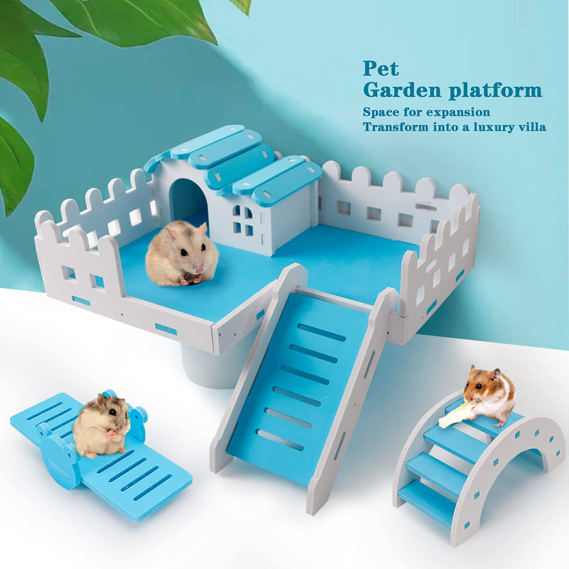 NC 5 Packs DIY Hamster Toys Platform Wooden Cage Accessories Gerbil Hideout Blue Bridge Climbing Ladder and PVC Seesaw, Funny Small Pet Exercise Toys Set, Suitable for Dwarf Hamster Chinchillas H01 - PawsPlanet Australia