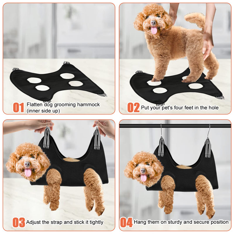 Dog Grooming Hammock Pet Nail Trimming Harness for Dogs Cats Pet Owner Grooming Breathable Helper for Small Pets Nail Trimming Washing Bathing (Black) Black - PawsPlanet Australia