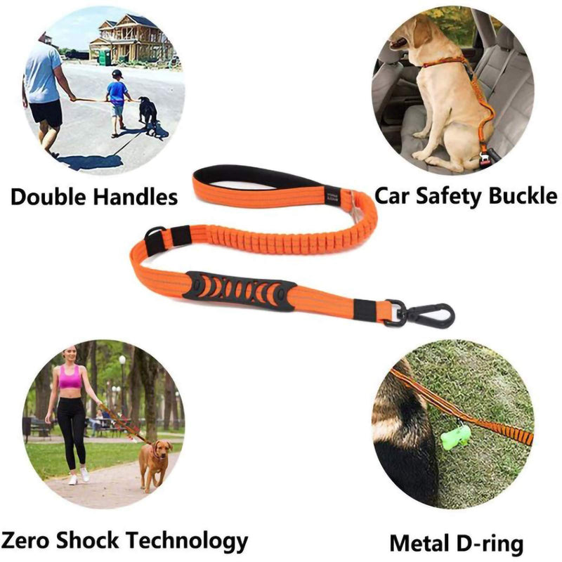 Coolder Dog Leash 4-5 FT Long - New Stronger Clip - Traffic Padded Two Handle - Heavy Duty - Double Handles Lead - Safety Buckle for Control Safety Training - Leashes for Large Dogs or Medium Dogs Black - PawsPlanet Australia