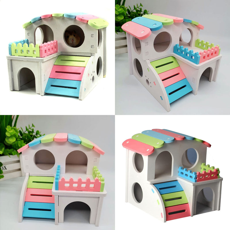 WSNDM Pack of 3 Hamster Toys, Hamster House DIY, Natural Wood Ecological Rainbow Bridge, Colorful Arch Bridge, DIY Holiday Houses Climbing and Playing Small Animal Toy Block House for Hamsters - PawsPlanet Australia