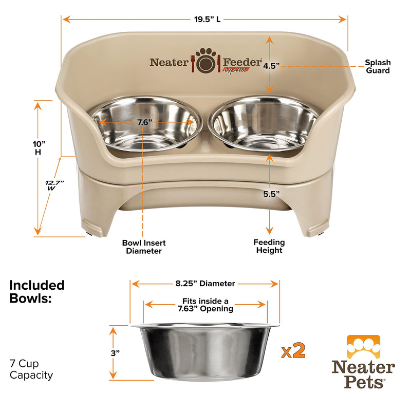 Neater Feeder Express Elevated Dog Bowls by Neater Pet Brands – Dog Bowls with Stand - Stainless Steel Food and Water Bowls – Raised Dog Bowl Set for Medium to Large Dogs, Almond M/L (for Med to Lg Dogs) - PawsPlanet Australia