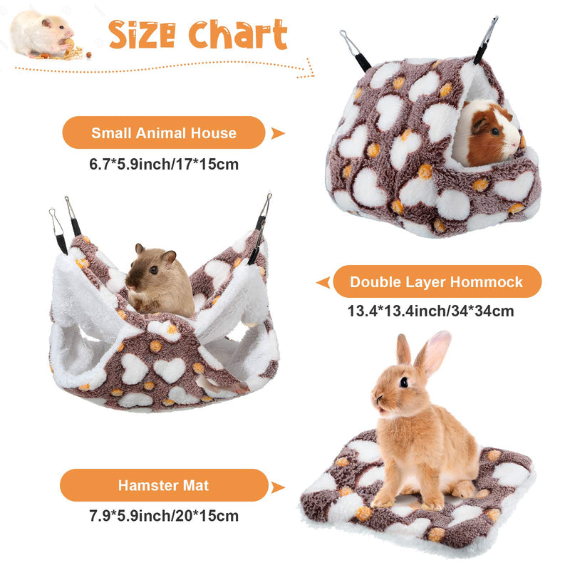 3 Pieces Small Pet Cage Hammock Set Include Double-Layer Sugar Glider Swinging Bed Hanging Rat House Cage and Hamster Warm Bed Mat for Rat Parrot Ferret Squirrel Hamster Rat Playing Sleeping (Brown) Brown - PawsPlanet Australia